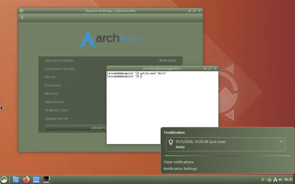 Improved notification in Cinnamon 6.6