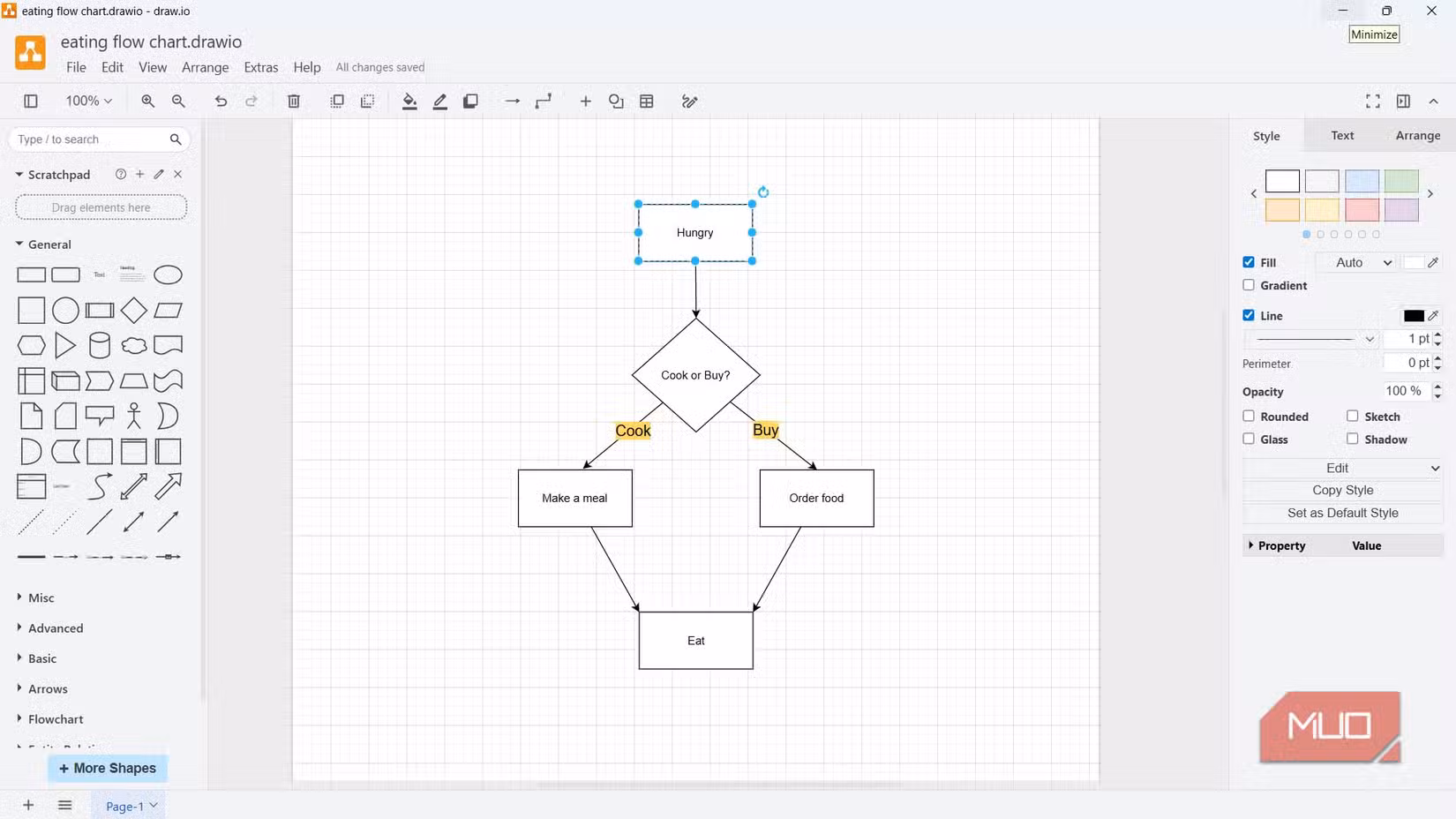 विंडोज़ पर Draw.io में एक फ़्लोचार्ट
