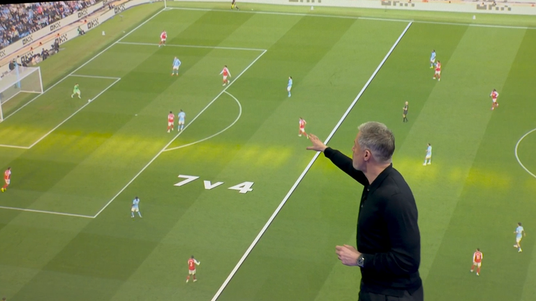 Arsenal had seven players to Man City's four from goal kicks but still went long