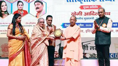 Uttar Pradesh Chief Minister Yogi Adityanath during the 89th foundation day celebrations of Akashvani's Lucknow center on Thursday. (Deepak Gupta/HT) Uttar Pradesh Chief Minister Yogi Adityanath during the 89th foundation day celebrations of Akashvani's Lucknow center on Thursday. (Deepak Gupta/HT)
