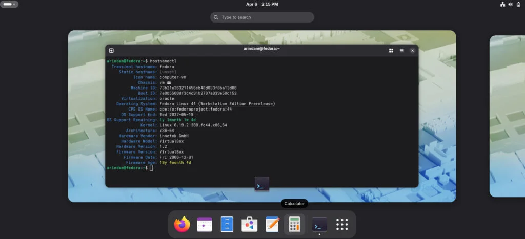 Fedora 44 Workstation Edition - GNOME Desktop