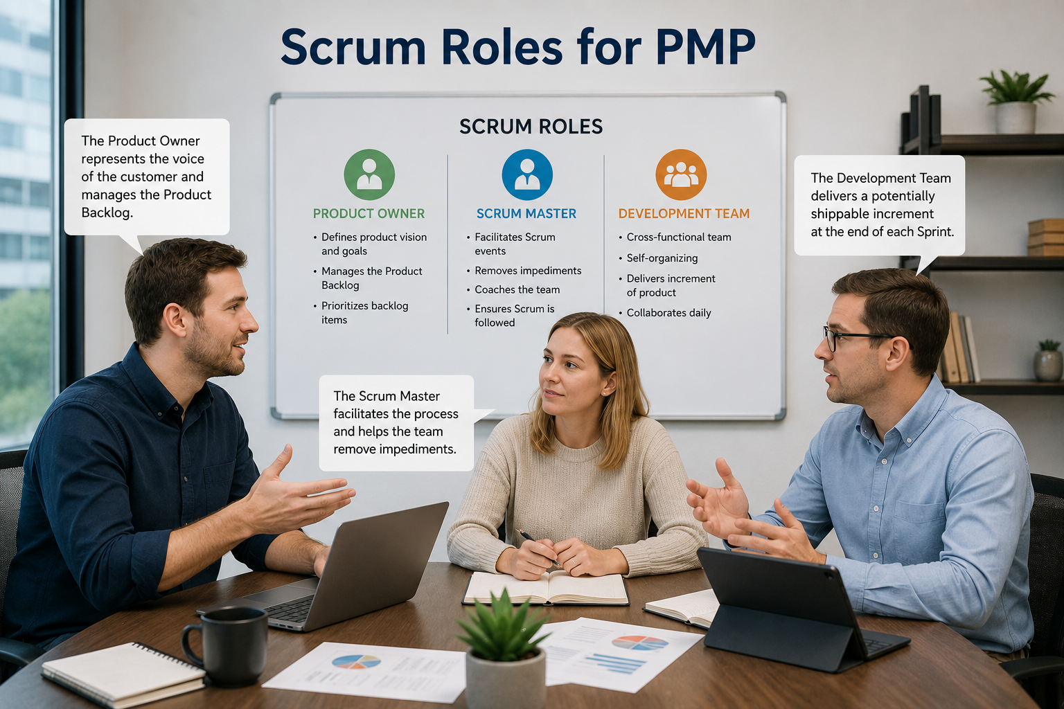 Scrum Roles for PMP: Product Owner, Scrum Master, Dev Team Explained (2026)