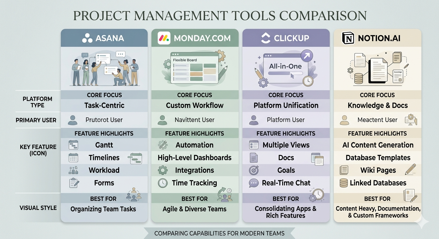 ClickUp vs Monday.com vs Notion vs Asana