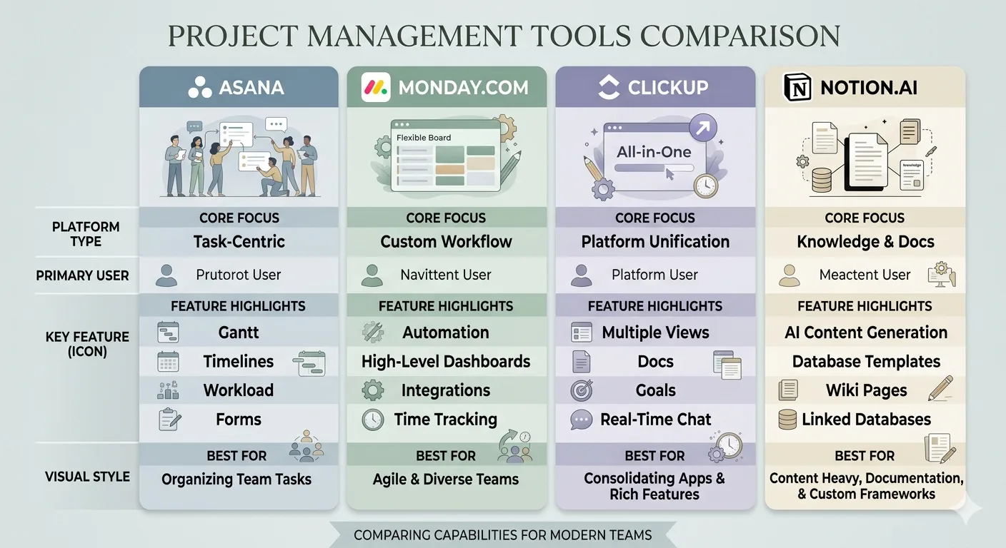 ClickUp vs Monday.com vs Notion vs Asana