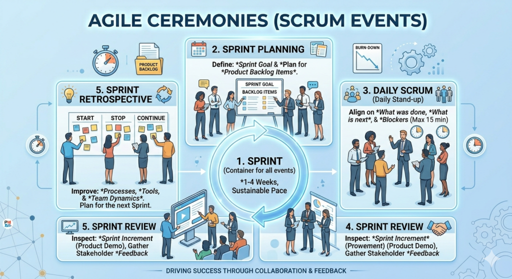 PMP exam, Agile, Scrum ceremonies, sprint planning, retrospective, PMP 2026