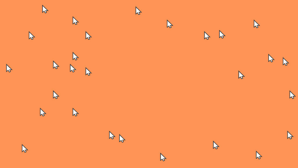 Multiple white pointer arrows spread across a bright orange background.